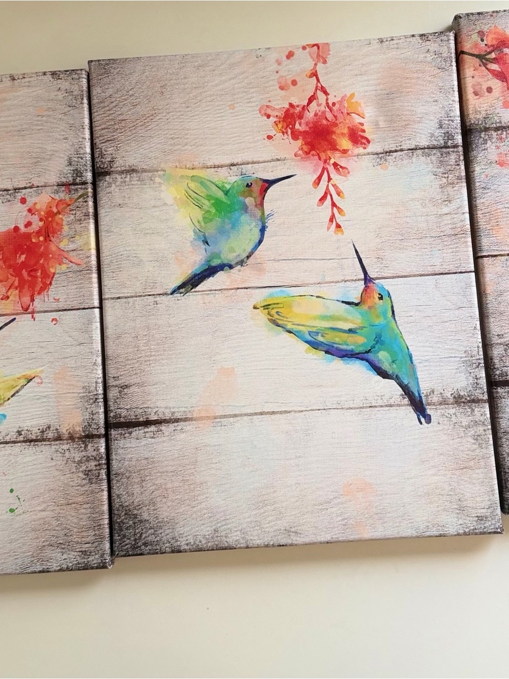 3 Colorful Hummingbird Wall Art Canvas - Multicolor